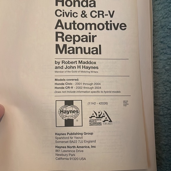 🔧🧰 Haynes Honda Civic and CRV Repair Manual 🚗🚘 - Picture 5 of 9